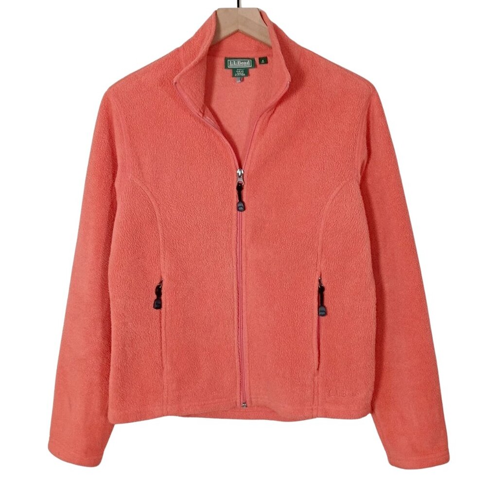 LL Bean Womens Polartec Fleece Full Zip Jacket Coral Pockets Gorpcore Size S VTG